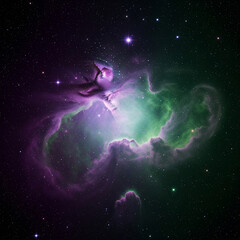 Wall Mural - abstract space background with stars. cosmic nebula with purple and green gaseous clouds in dark night sky.