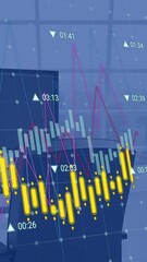 Poster - Animation of trading board and graph over desktops and keyboards on desk at office