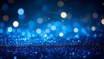 A vibrant pattern of water drops on a blue background with bright, glowing, and defocused bokeh lights creates a shiny, sparkle design