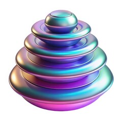 Fototapete - Abstract iridescent metallic sculpture with stacked rounded shapes and a sphere on top against a white background