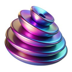 Fototapete - Abstract iridescent metallic stacked discs with a smooth curved surface and a hole in the top element