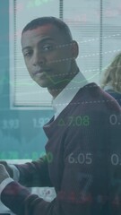 Poster - Animation of financial data processing over businessman working in office