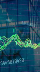 Poster - Animation of financial data processing over cityscape with modern office buildings