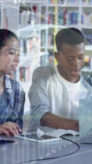 Poster - Animation of financial data processing and globe over diverse schoolchildren in class