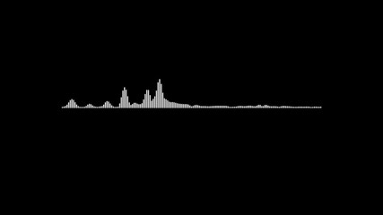 Poster - Animated white equalizer sound waveform visualizing audio frequency. Equalizer shows balanced sound levels. Sound waveform visualizes audio frequency. Audio motion highlights digital rhythm.