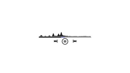 Poster - Minimalist music player interface showing audio waveform and playback controls. Music waveform shows audio frequency and rhythm. Equalizer animation highlights sound levels. Media player interface