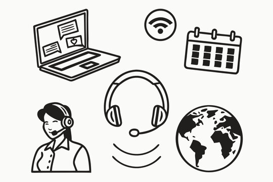 Online customer service and support icons isolated on white background