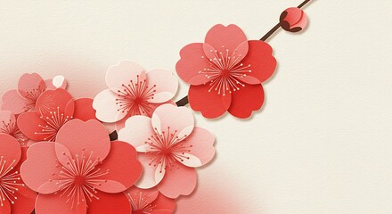 Fototapete - Delicate paper flowers in shades of pink and red.