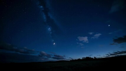Wall Mural - A mesmerizing 4k footage captures the ethereal beauty of a serene starry night with softly shifting clouds and a faint, glowing Milky Way.