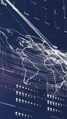 Poster - Animation of interface with data processing over light spot and spinning globe on blue background