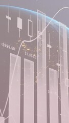 Poster - Animation of graphs with numbers over globe and lens flare against abstract background
