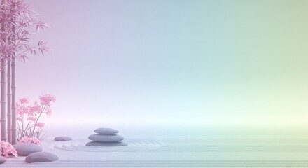 Fototapete - Serene zen garden scene with pastel colors.
