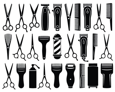 Professional Barber & Salon Tools – Minimalist Black & White Icon Set