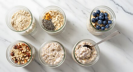 Fototapete - Healthy layered breakfast parfaits in clear glass jars.