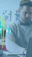 Poster - Animation of statistical data processing against caucasian man using laptop at office