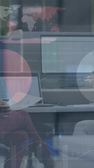 Poster - Animation of statistical data processing against two diverse women discussing at office