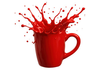 Leinwandbilder - Vibrant crimson liquid splashing dramatically from ceramic mug, freezing kinetic moment against clean transparent backdrop