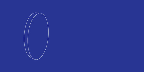 Fototapete - The outline of a large ellipse symbol made of white lines on the left. 3D view of the object in perspective. Vector illustration on indigo background