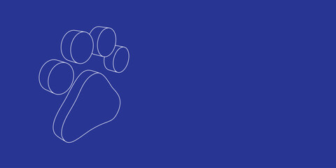 Fototapete - The outline of a large pet symbol made of white lines on the left. 3D view of the object in perspective. Vector illustration on indigo background