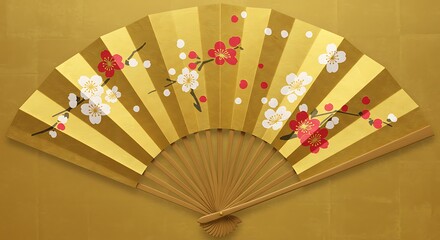 Fototapete - Ornate gold fan with cherry blossom design.