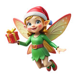 3d christmas fairy with gift on transparent background