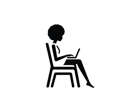 Black woman working on laptop  sitting chair