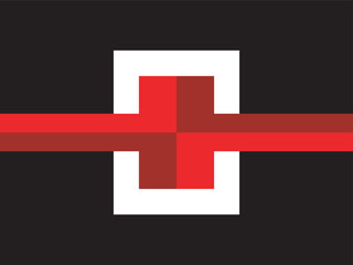 Poster - Geometric Pixelated Red Cross Symbol with White Border on Black Background