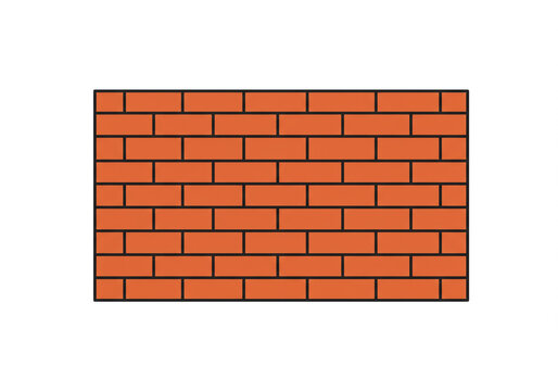 Illustration of a brick wall with red bricks and black mortar on a white background design element