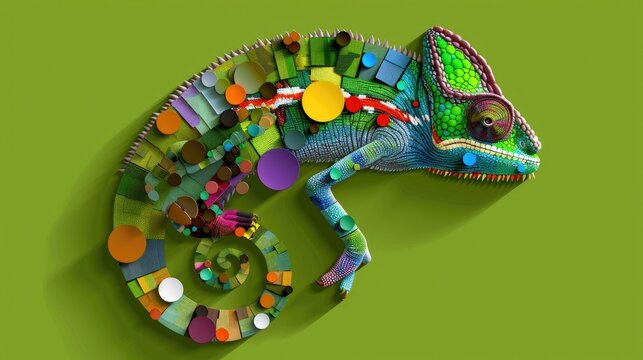 Faceted digital vector of chameleon with shades on a solid background, abstract and cool,