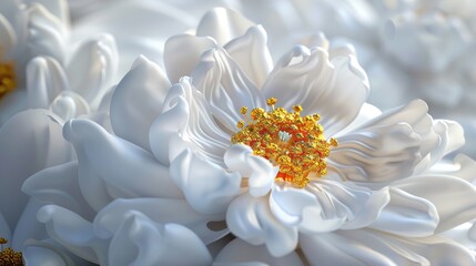 Aufkleber - Detailed white bloom with gold detailing and soft shadows, exuding elegance and luxury,