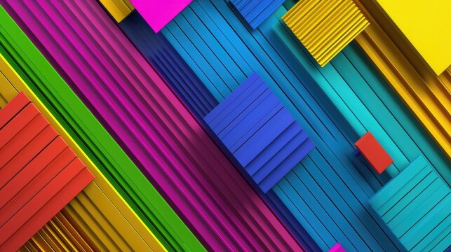 Abstract design with diagonal gradient stripes covering the full color spectrum, vivid and energetic