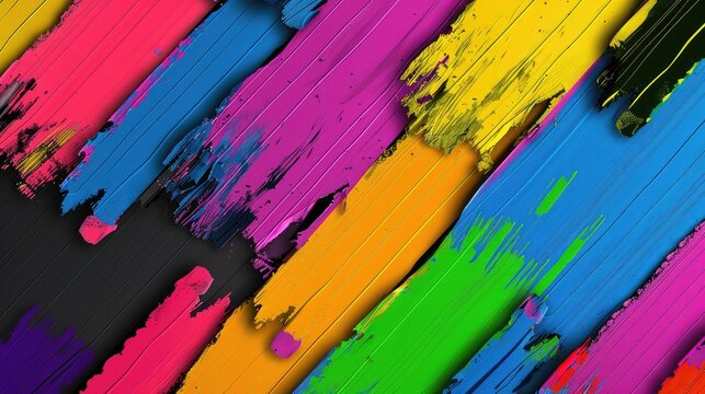 Abstract design with diagonal gradient stripes covering the full color spectrum, vivid and energetic