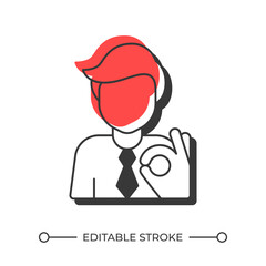 Poster - Businessperson giving Ok gesture offset shadow line icon. Man office worker expressing agreement. Success. Bold outline symbol with solid red fill. Modern flat illustration. Editable stroke