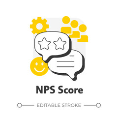 Poster - NPS score flat outline concept icon. Metric used to gauge customer loyalty and satisfaction. Gap analysis tool. Modern line illustration with yellow glyphs. Conceptual visual. Easy to edit