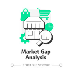 Poster - Market gap analysis flat outline concept icon. Identify unmet customer needs. Opportunities for new products. Modern line illustration with green glyphs. Conceptual visual. Easy to edit