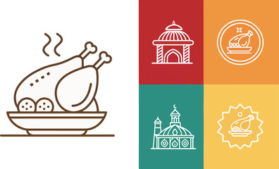Fototapete - Set of Tandoori Chicken Illustration vector design, Chicken Tandoori Logo and icon design, Chicken Kebab vector design