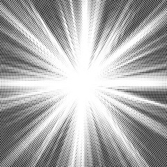 Aufkleber - Halftone gradient sun rays pattern. Abstract halftone vector dots background. monochrome dots pattern. Vector background in comic book style with sunburst rays and halftone. Retro pop art design.