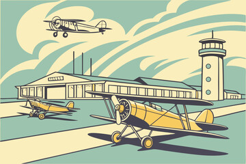 Fototapete - Vintage Airport Scene - harmonious design component