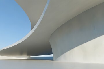 Poster - Abstract White Curved Architecture – Futuristic Interior with Reflective Concrete Floor