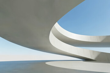 Poster - Curved Concrete Installation Under Blue Sky – Minimal Architecture and Sculptural Design