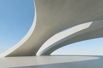 Poster - Curved Concrete Pavilion with Blue Sky View – Minimal Architecture and Sculptural Calm
