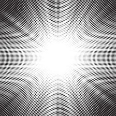 Aufkleber - Halftone gradient sun rays pattern. Abstract halftone vector dots background. monochrome dots pattern. Vector background in comic book style with sunburst rays and halftone. Retro pop art design.