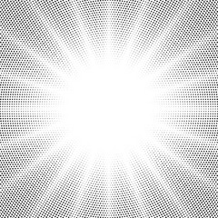 Aufkleber - Halftone gradient sun rays pattern. Abstract halftone vector dots background. monochrome dots pattern. Vector background in comic book style with sunburst rays and halftone. Retro pop art design.