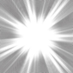 Aufkleber - Halftone gradient sun rays pattern. Abstract halftone vector dots background. monochrome dots pattern. Vector background in comic book style with sunburst rays and halftone. Retro pop art design.