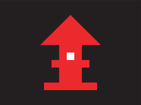 Minimalist Pixelated Red Arrow with White Square Element Icon