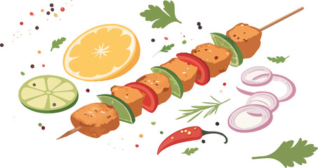Fototapete - Tandoori Chicken vector design, Chicken Skewer vector design, Grill chicken in white background vector design