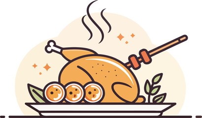 Fototapete - Tandoori Chicken vector design, Chicken Skewer Illustration vector design
