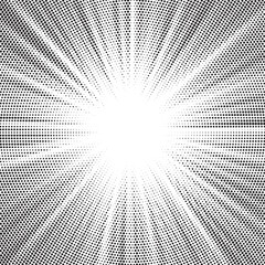 Aufkleber - Halftone gradient sun rays pattern. Abstract halftone vector dots background. monochrome dots pattern. Vector background in comic book style with sunburst rays and halftone. Retro pop art design.