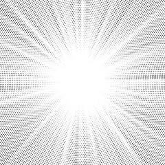 Aufkleber - Halftone gradient sun rays pattern. Abstract halftone vector dots background. monochrome dots pattern. Vector background in comic book style with sunburst rays and halftone. Retro pop art design.