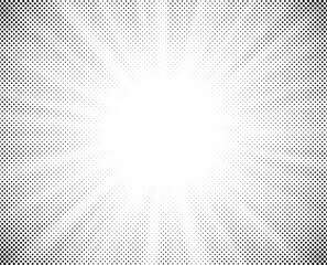 Aufkleber - Halftone gradient sun rays pattern. Abstract halftone vector dots background. monochrome dots pattern. Vector background in comic book style with sunburst rays and halftone. Retro pop art design.
